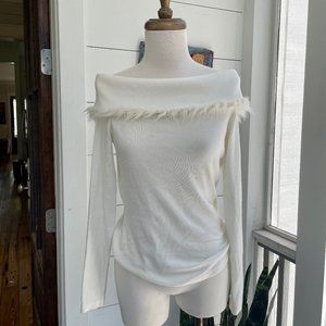 Lilly Pulitzer Off The Shoulder Faux Fur Sweater